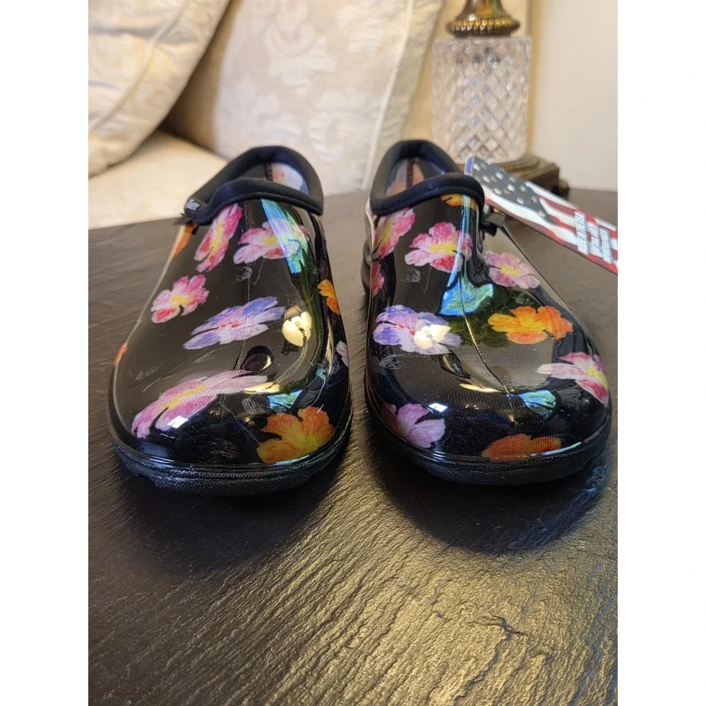 NEW! Sloggers Wms Waterproof Bold Floral Garden Shoes Multi Pansy Sz 7 Made USA